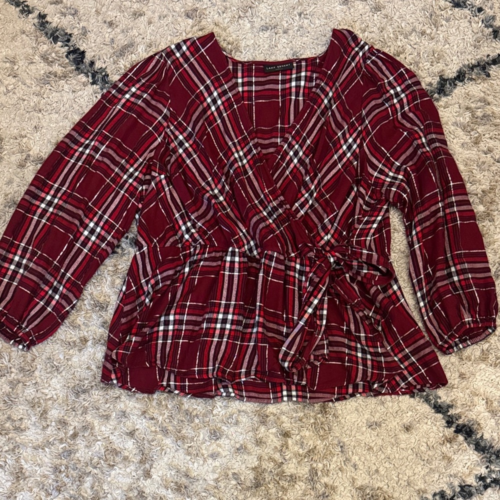 Lane Bryant Red and Black Plaid Flannel Top